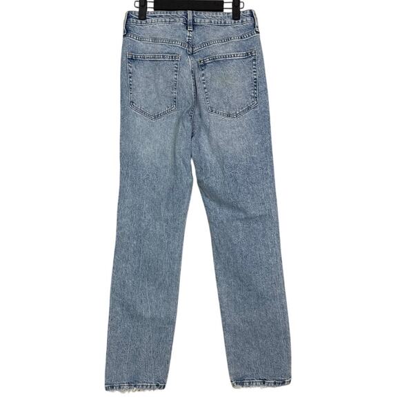 H&M Vintage Straight High Waist Coupe Droite Retro Jeans Raw Frayed Hem 6 Blue - Picture 14 of 16